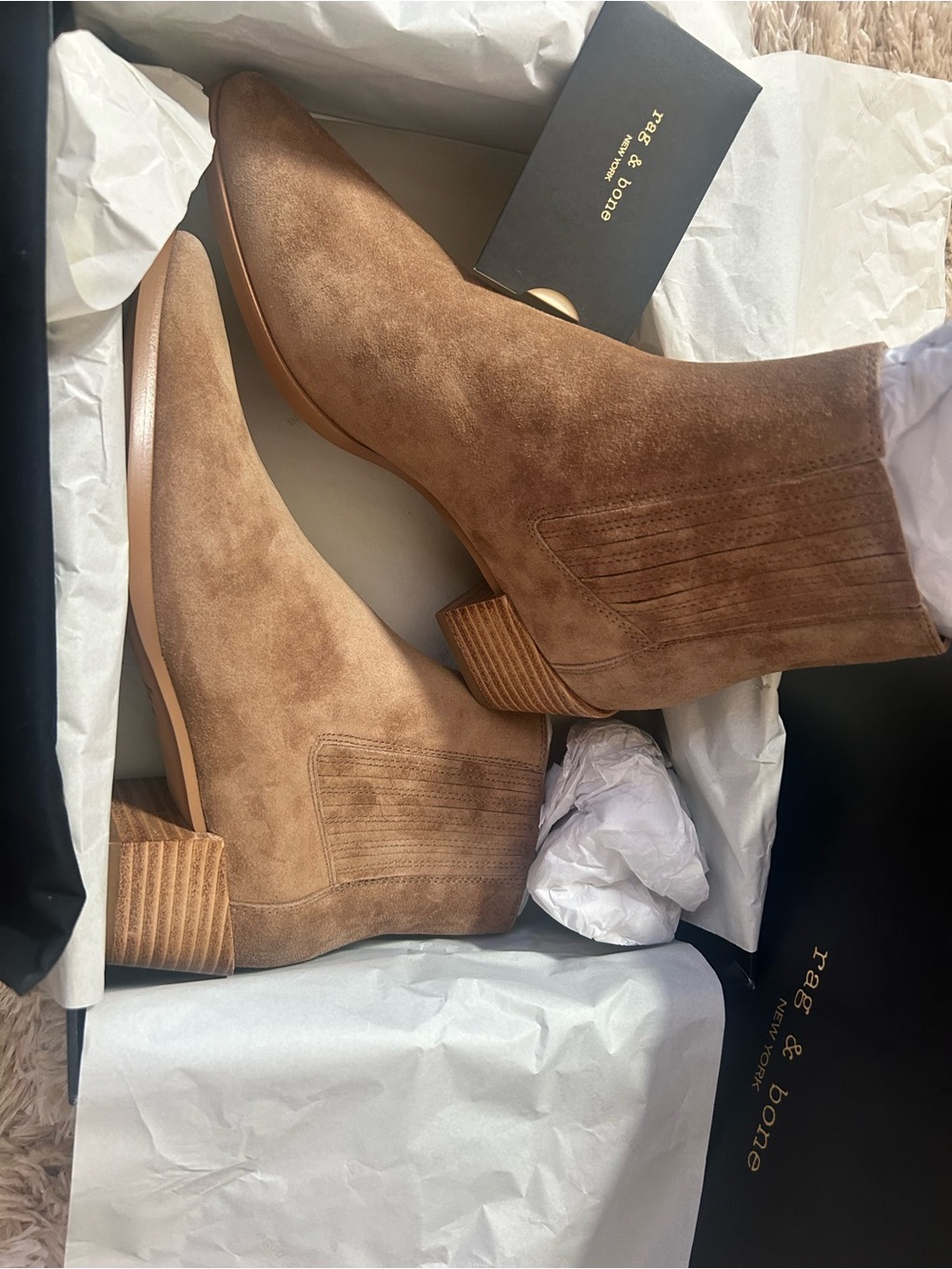 NWT rag & bone Women's ROVER Ankle Boots in Camel Suede. Size 8.5